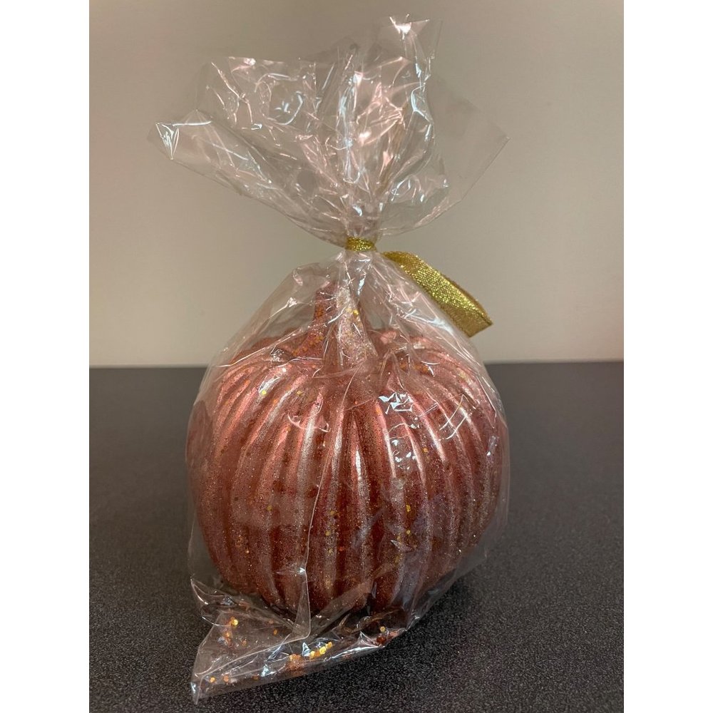 4" H Jay Imports Metallic Bronze Rose Gold Glitter Pumpkin Candle Brand New